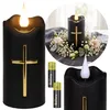Schwarze LED-Kerze mit Kreuz und Flammeneffekt, Produktbild-Vorschau 1