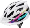 A white bicycle helmet with colorful geometric accents. Náhľad obrázku produktu