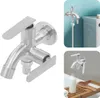 A collage of images showing a stainless steel wall-mounted faucet, one in a close-up, and two in lifestyle settings next to a washing machine and a bathtub. Podgląd zdjęcia produktu