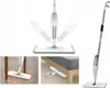 A collage of images showing a spray mop and its features, including its adjustable head and maneuverability under furniture. Náhled obrázku produktu