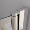 A close-up view of a shower enclosure hinge and wall profile, with a sink visible in the background. Produktbild-Vorschau
