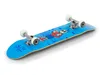 A blue skateboard with a cartoon graphic of a skeleton is shown against a white background. Produktbild-Vorschau