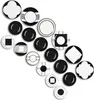 A collection of black and white plates with various geometric patterns, arranged diagonally on a white background. Produktbild-Vorschau
