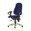 A blue office chair with a chrome base and black armrests is shown against a white background. Náhľad obrázku produktu