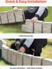 Two images showing the installation of garden edging. The top image shows interlocking pieces being connected, and the bottom image shows spikes being hammered in to secure the edging. Anteprima dell’immagine prodotto