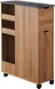A narrow storage unit with shelves and a drawer, made of wood-effect particleboard, on casters. Náhľad obrázku produktu