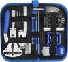 A neatly organized watch repair tool kit laid out inside its blue zippered case. Náhled obrázku produktu