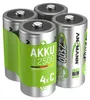 Four C-size rechargeable batteries are shown in a group, held together by a green plastic holder. Produktbild-Vorschau