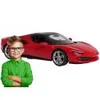 A child stands in front of a red Ferrari toy car. Produktbild-Vorschau
