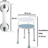 Diagrams showing the dimensions of a shower stool and a suction cup grab bar. Náhľad obrázku produktu