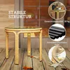A rattan side table with a glass top is shown on a wooden floor, with text overlays highlighting its features. Podgląd zdjęcia produktu