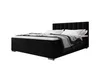 A black upholstered bed with a headboard and bedding, shown on a white background. Voir les images du produit