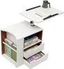 A white multifunctional bookshelf and nightstand with a liftable tabletop, featuring books and drawers. Voir les images du produit
