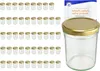 A collection of small glass jars with gold lids, along with a single larger jar and a recipe booklet. Podgląd zdjęcia produktu