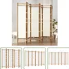 A multi-panel room divider made of bamboo and white canvas, shown in a room setting with a bed and a plant. Produktbild-Vorschau