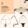 A collage of images showing a stand mixer attachment set and a close-up of a stand mixer in use. Produktbild-Vorschau