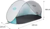 A pop-up beach tent shown from a front-side angle with dimensions indicated. Produktbild-Vorschau