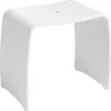 A white acrylic stool with a curved design and a small oval cutout on the top surface. Produktbild-Vorschau
