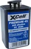 A black 6V 45Ah battery with a blue and white label. Voir les images du produit