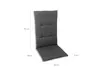 A dark gray chair cushion with dimensions indicated by text overlays. Produktbild-Vorschau