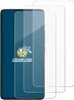 Three screen protectors are shown laid out on a white background, with one partially covering a dark blue smartphone. Produktbild-Vorschau
