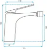 A technical drawing of a faucet with dimensions. Produktbild-Vorschau