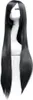 100cm Karneval Perücke Cosplay Schwarz Glatt mit Haarnetz. Produktbild-Vorschau 3