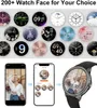 A collage of smartwatch faces and a demonstration of how to customize a smartwatch face using a smartphone. Náhled obrázku produktu