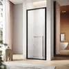 A modern bathroom with a shower enclosure, bathtub, and wooden stool. Anteprima dell’immagine prodotto