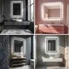 A collage of four different bathroom scenes, each featuring a backlit mirror. Podgląd zdjęcia produktu