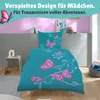 A bedroom scene with bedding featuring a butterfly motif. Produktbild-Vorschau