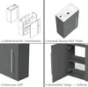 A collage of four images showing a bathroom vanity set, its assembly, and features. Produktbild-Vorschau