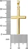A gold cross pendant is shown next to a ruler for size reference. Produktbild-Vorschau