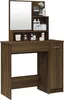 A vanity table with a mirror and shelves, displaying various cosmetic bottles and containers. Náhľad obrázku produktu