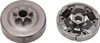 Two metal chainsaw clutch parts shown against a white background. Voir les images du produit