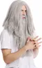 A person wearing a white t-shirt and a grey wig and beard. Produktbild-Vorschau