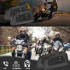 A collage showing motorcycle helmets with communication devices and people riding motorcycles. Produktbild-Vorschau