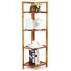A four-tier bamboo corner shelf unit displaying decorative items. Produktbild-Vorschau
