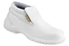 A white slip-on boot with a grey interior and a small yellow logo tag on the side. Produktbild-Vorschau