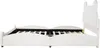 A white bed frame with a headboard shaped like bear ears, shown from the side against a white background. Produktbild-Vorschau