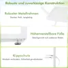 Marketing image detailing the features of a white metal plant stand. Produktbild-Vorschau