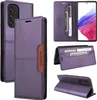 Multiple views of a purple leather flip wallet phone case for a Samsung Galaxy A32 5G. Produktbild-Vorschau