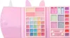 A pink unicorn-themed makeup palette for children, open to reveal multiple eyeshadows, blushes, and applicators. Voir les images du produit