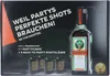 A box containing a bottle of Jägermeister, a pump dispenser, and shot glasses. Produktbild-Vorschau
