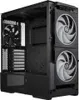 An interior view of a black computer tower case with two large white fans on the right side and one black fan on the left. Náhled obrázku produktu