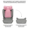 A car seat and its booster seat form are shown side-by-side with text explaining the transformation. Produktbild-Vorschau