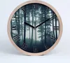 Holzuhr 30fi cm wanduhr - schwarze Spitzen - Nebel im Wald Produktbild-Vorschau 1