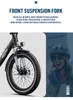 Close-up of an electric bike's front suspension fork and a woman wearing a helmet and sunglasses. Produktbild-Vorschau