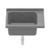 A gray sink basin with a drain and a pipe underneath, isolated on a white background. Náhľad obrázku produktu