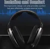 A close-up shot of black over-ear headphones against a dark background with blue soundwave graphics. Produktbild-Vorschau